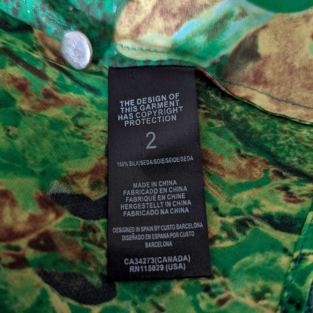 Custo Barcelona Green and Brown Printed Silk Shirt - Picture 6 of 8